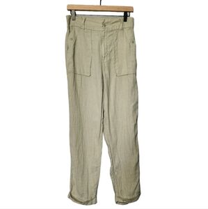 TAHARI Pants Womens Medium Green 100% Linen Pull On Elastic Waist Casual Coastal